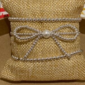 LULU MAC Silver Beaded Bow Bracelet with Pearl Accent Set